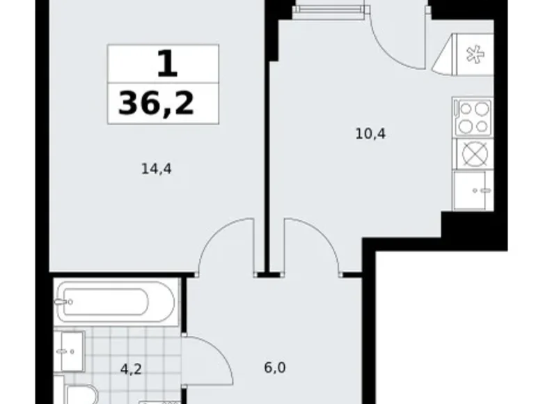1 room apartment 36 m² Troitsk, Russia