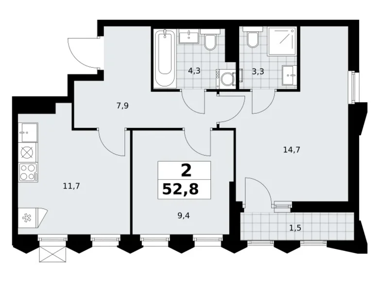 Appartement 2 chambres 53 m² Troïtsk, Russie