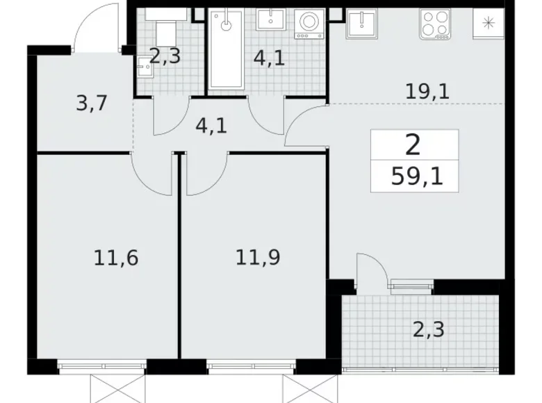 Apartamento 2 habitaciones 59 m² Krasnoye Selo, Rusia