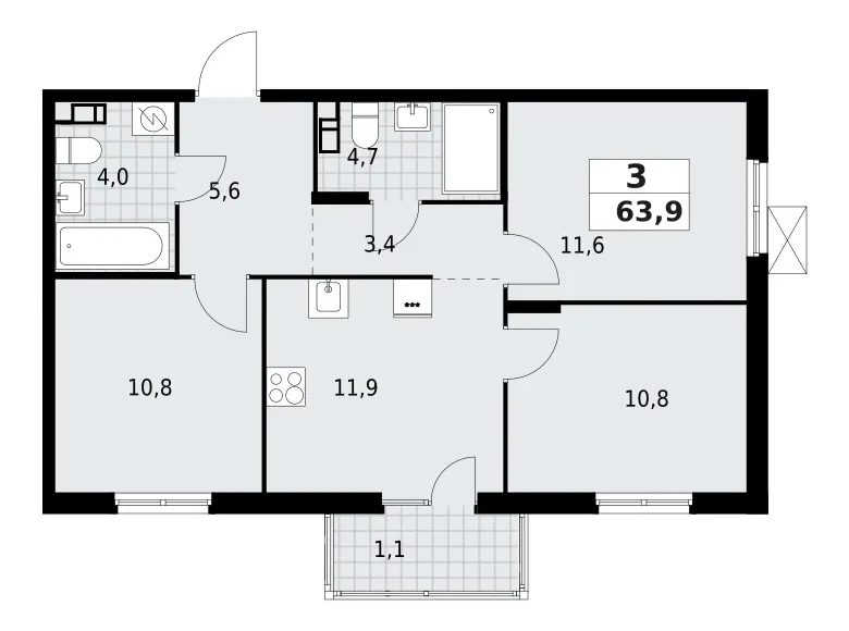 Квартира 3 комнаты 64 м² Красное Село, Россия