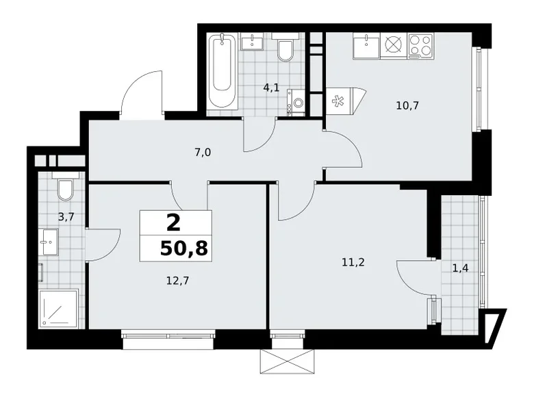 2 room apartment 51 m² Kommunarka, Russia