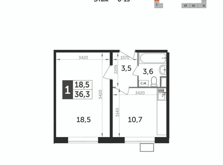 Wohnung 1 zimmer 36 m² Leninsky District, Russland