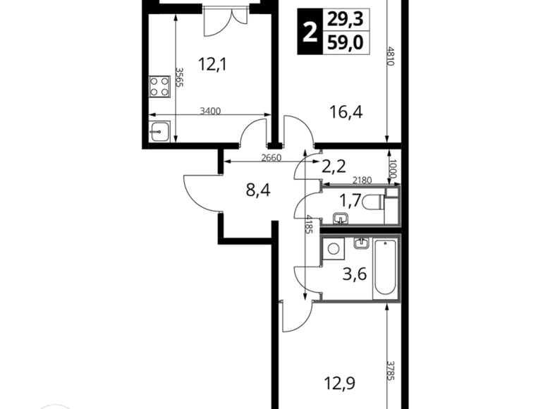 Apartamento 2 habitaciones 59 m² Liúbertsy, Rusia