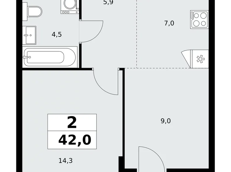2 room apartment 42 m² Kommunarka, Russia