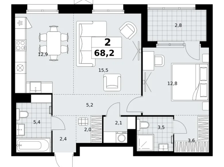 Wohnung 2 zimmer 68 m² Kommunarka, Russland