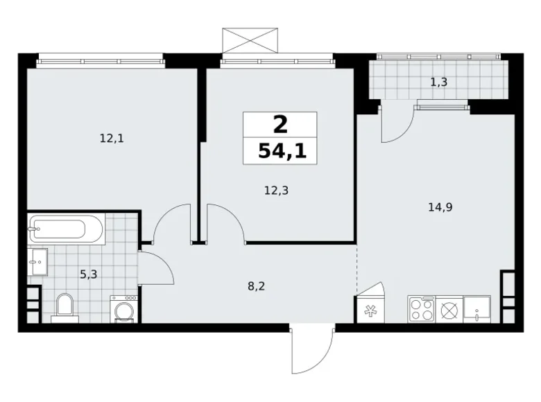 Apartamento 2 habitaciones 54 m² Moscú, Rusia