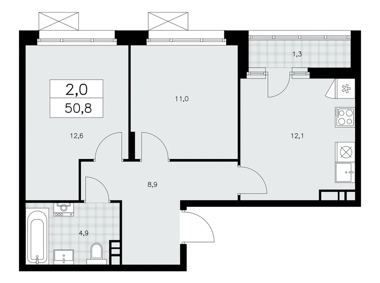 Apartamento 2 habitaciones 51 m² Kommunarka, Rusia