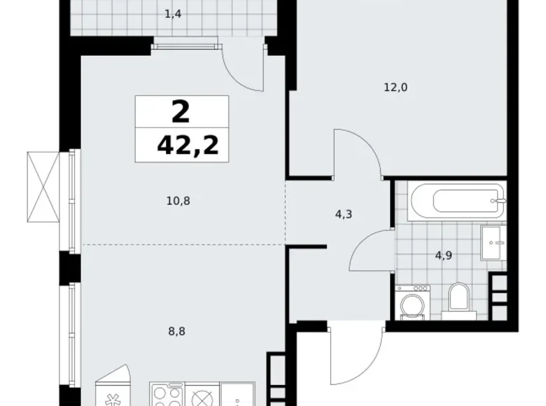 Квартира 2 комнаты 42 м² Москва, Россия