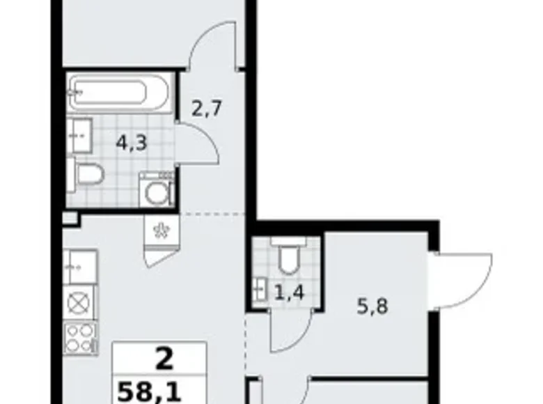 Wohnung 2 zimmer 58 m² Troizk, Russland