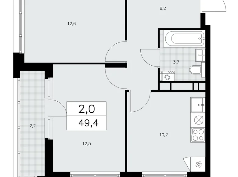 Mieszkanie 2 pokoi 49 m² Kommunarka, Rosja