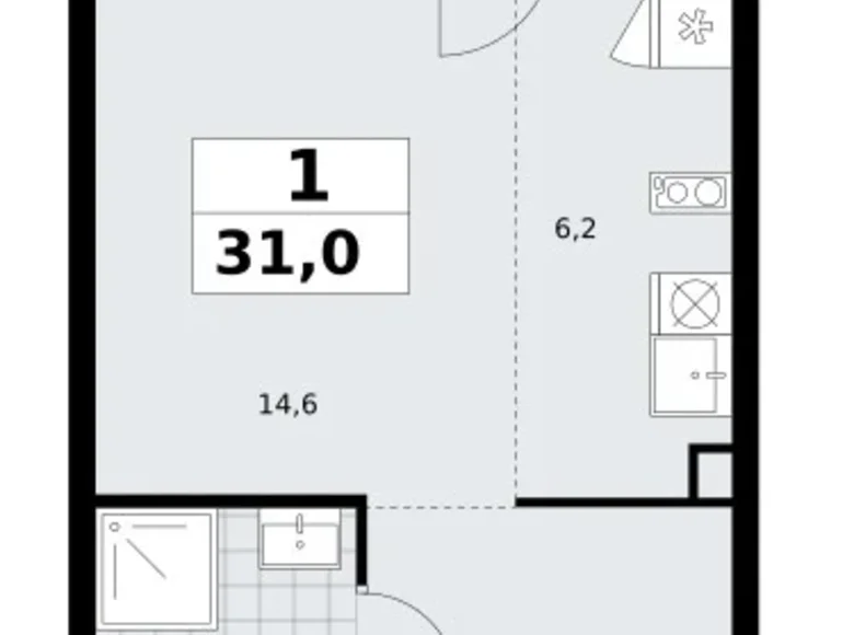 Apartamento 1 habitación 31 m² Troitsk, Rusia