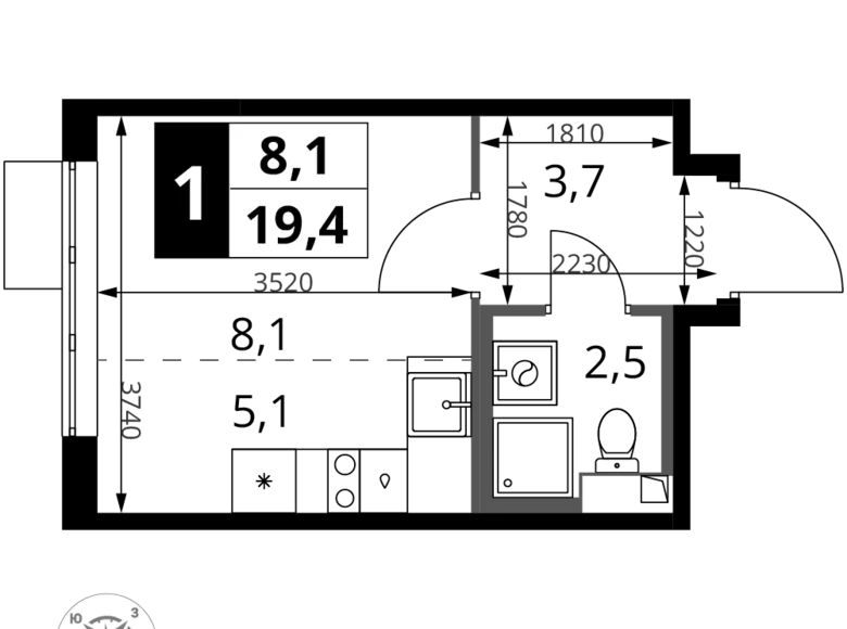 Kawalerka 1 pokój 19 m² Chimki, Rosja