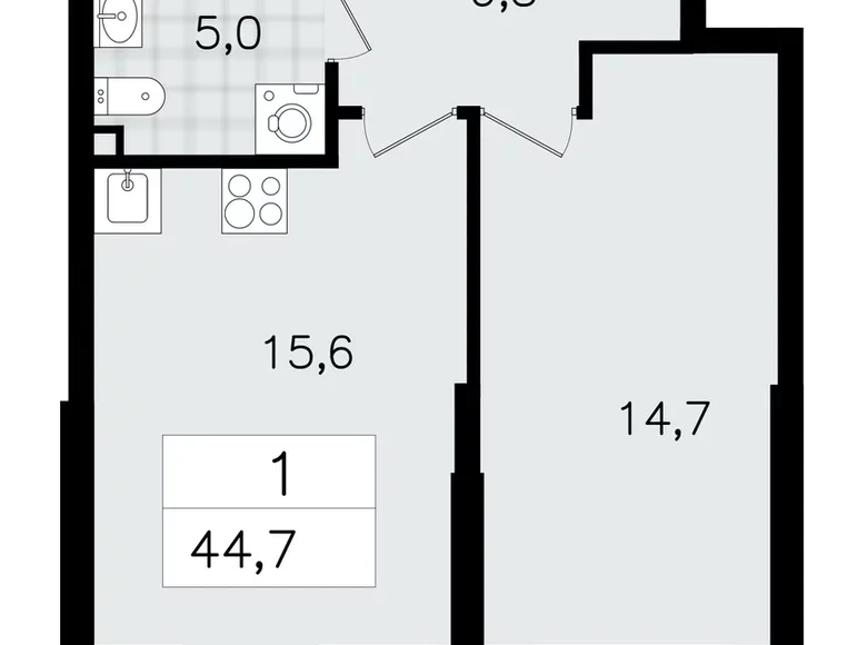 Apartamento 1 habitación 45 m² Vsevolozhsk, Rusia