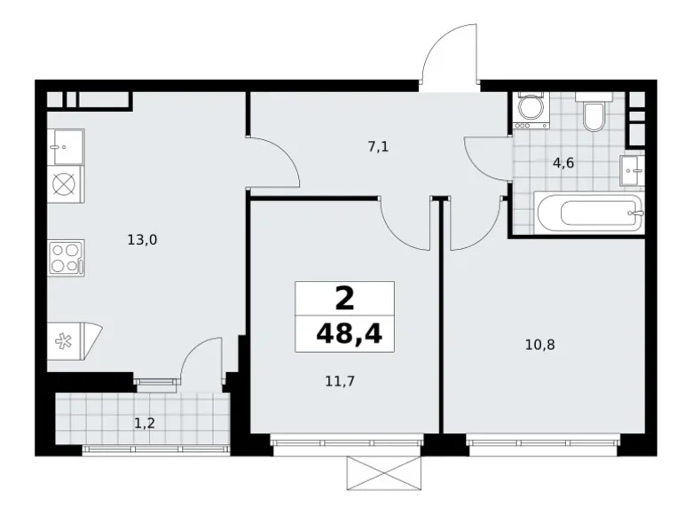 2 room apartment 48 m² Moscow, Russia