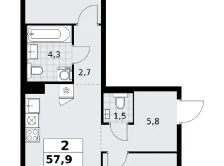 Apartamento 2 habitaciones 58 m² Troitsk, Rusia