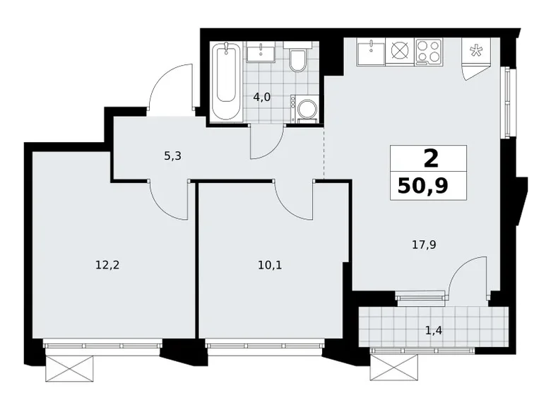 Appartement 2 chambres 51 m² Troïtsk, Russie
