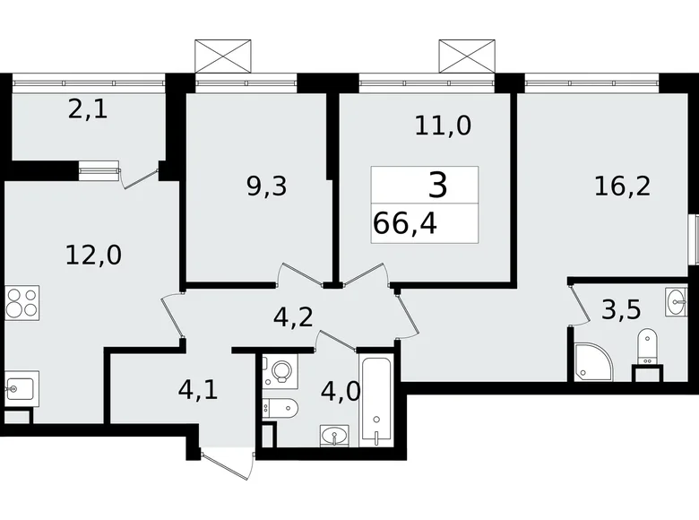 Appartement 3 chambres 67 m² Vsevolozhsk, Russie