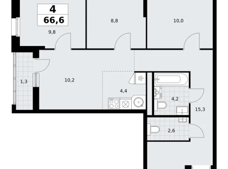 4 room apartment 67 m² Vnukovo, Russia