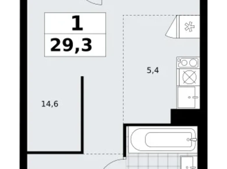 Квартира 1 комната 29 м² район Троицк, Россия