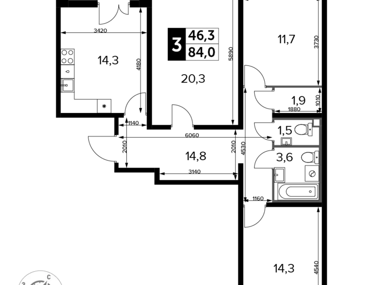 Appartement 3 chambres 84 m² Leninsky District, Russie