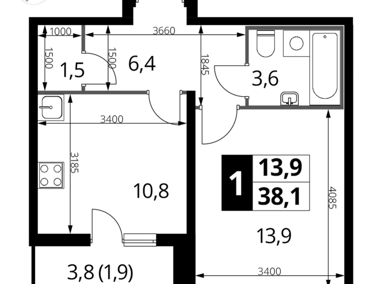 Appartement 1 chambre 38 m² Lioubertsy, Russie