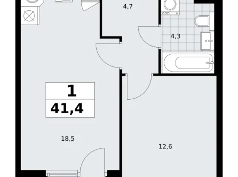 Mieszkanie 1 pokój 41 m² Troick, Rosja