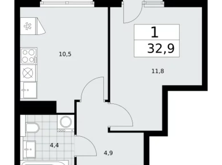 1 room apartment 33 m² Kommunarka, Russia