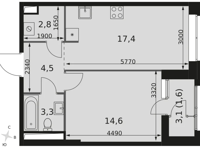 Apartamento 1 habitación 44 m² Moscú, Rusia