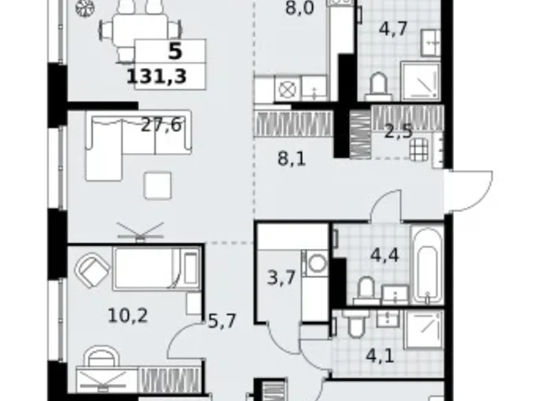 Квартира 5 комнат 131 м² район Коммунарка, Россия