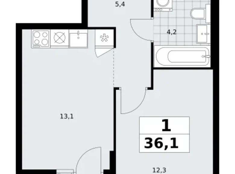 Wohnung 1 zimmer 36 m² Troizk, Russland