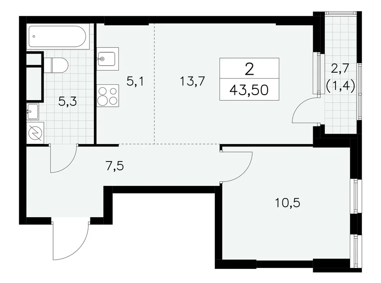 Apartamento 2 habitaciones 44 m² Moscú, Rusia