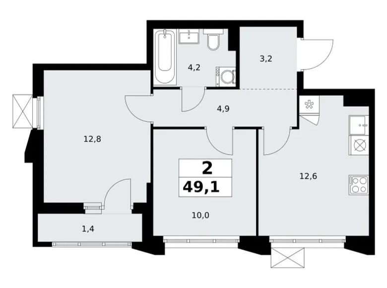Appartement 2 chambres 49 m² Troïtsk, Russie