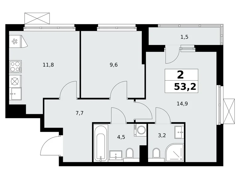 Appartement 2 chambres 53 m² Kommunarka, Russie