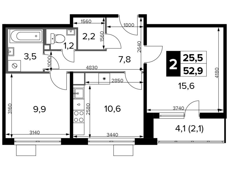 Apartamento 2 habitaciones 53 m² Moscú, Rusia