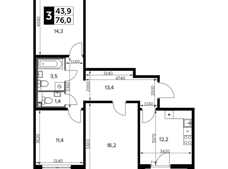 Wohnung 3 zimmer 77 m² Leninsky District, Russland