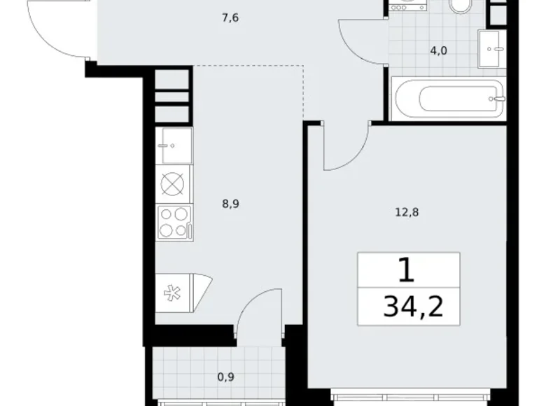 1 room apartment 34 m² Vnukovo, Russia