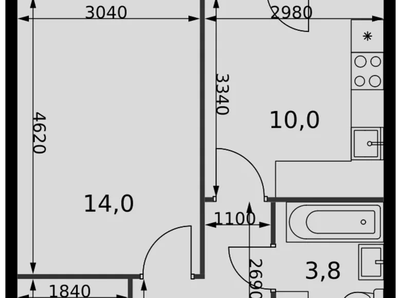 1 room apartment 36 m² Razvilka, Russia