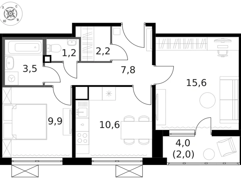 Apartamento 2 habitaciones 53 m² Moscú, Rusia