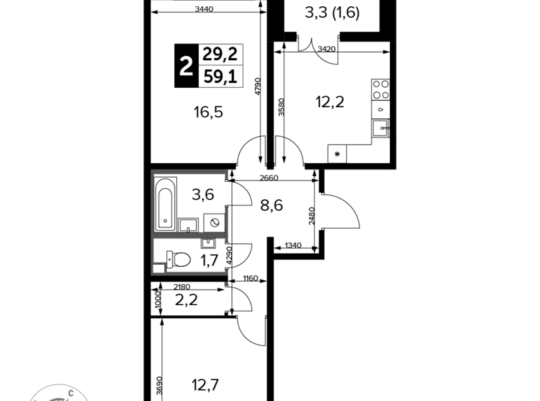 Mieszkanie 2 pokoi 60 m² Leninsky District, Rosja
