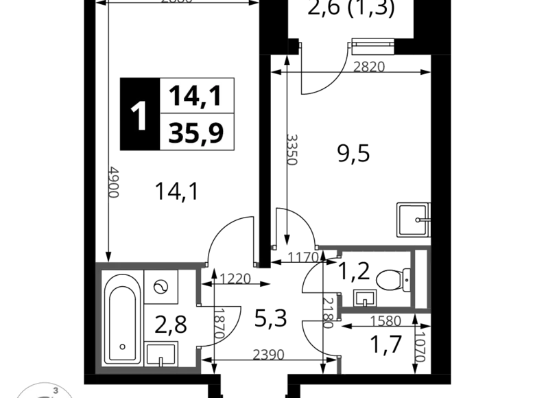 Wohnung 1 zimmer 36 m² Sapronovo, Russland