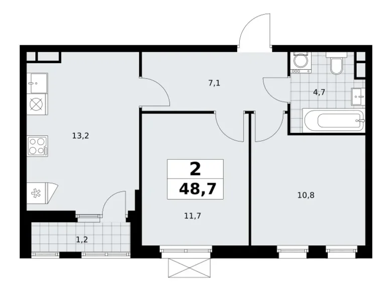 2 room apartment 49 m² Moscow, Russia