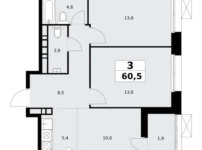 Mieszkanie 3 pokoi 61 m² Kommunarka, Rosja
