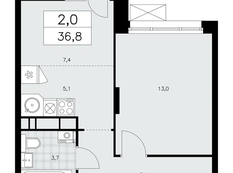 Mieszkanie 2 pokoi 37 m² Kommunarka, Rosja