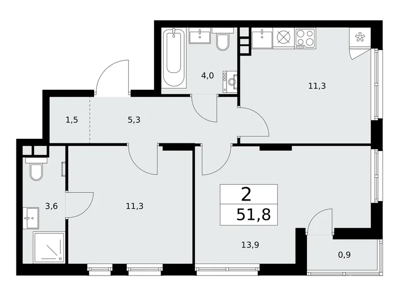 Wohnung 2 zimmer 52 m² Troizk, Russland
