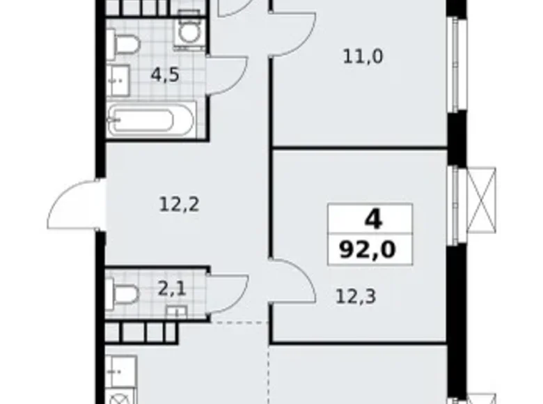 4 room apartment 92 m² Moscow, Russia
