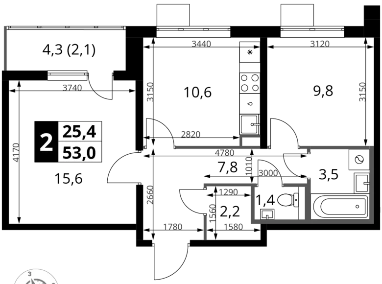 Apartamento 2 habitaciones 53 m² Leninsky District, Rusia