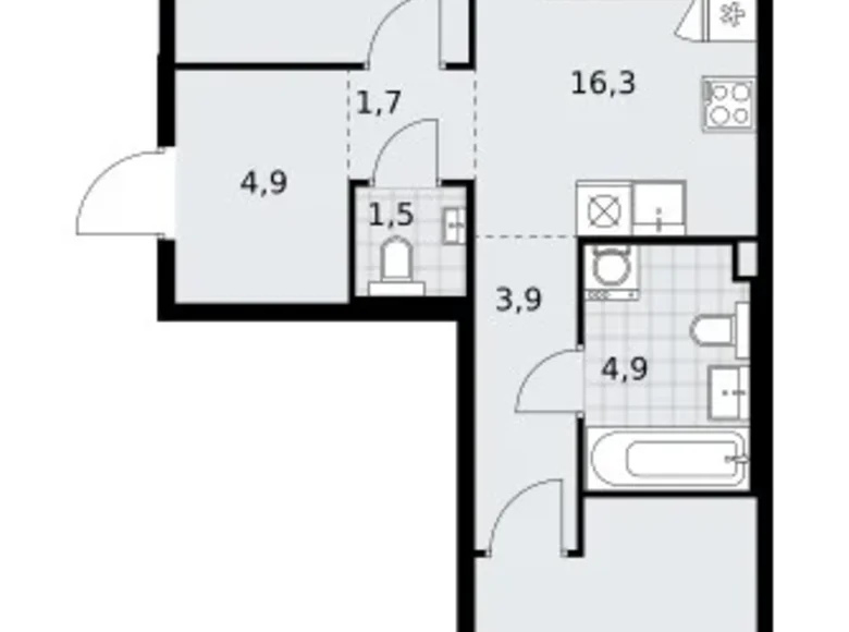 Mieszkanie 2 pokoi 59 m² Troick, Rosja