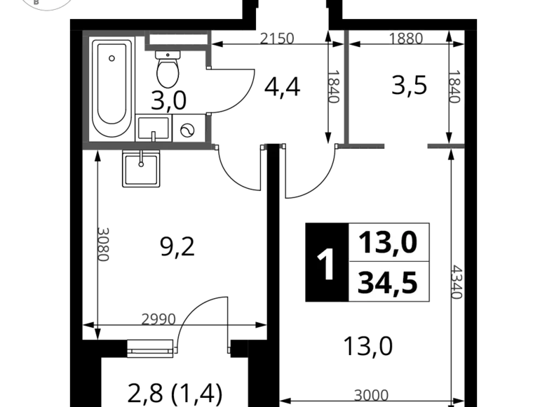 Appartement 1 chambre 35 m² Sapronovo, Russie