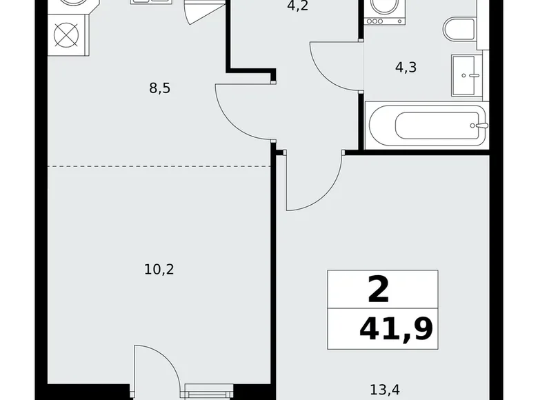 2 room apartment 42 m² Kommunarka, Russia