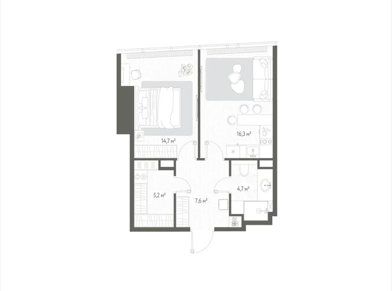 Apartamento 1 habitación 49 m² Rusia, Rusia